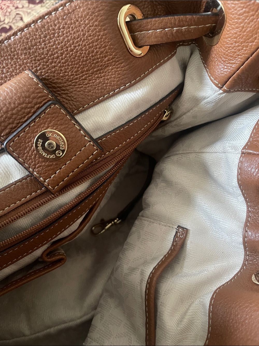 Michael Kors Tan Leather & Dark Denim Tote with Gold Hardware large bag - Picture 7 of 11